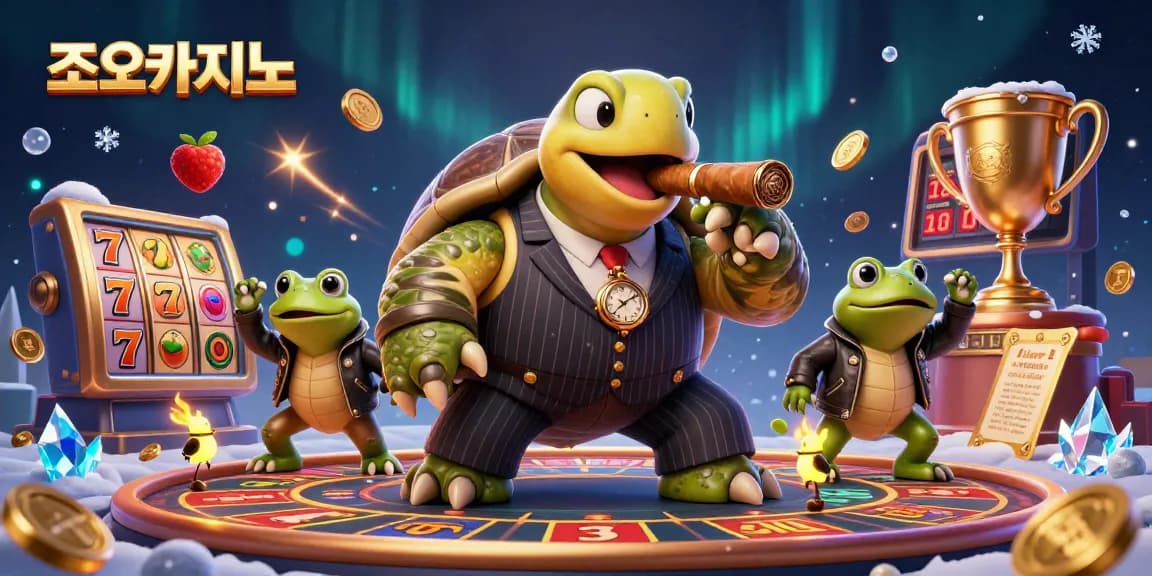 Experience 조이카지노 with vibrant 3D illustration showcasing exciting slot games and rich casino elements.