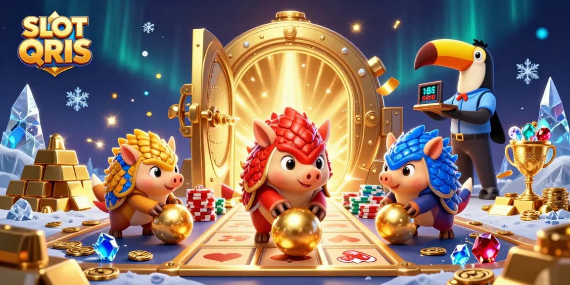 Experience thrilling SLOT QRIS action as rival pangolins battle through a vibrant 3D casino scene.