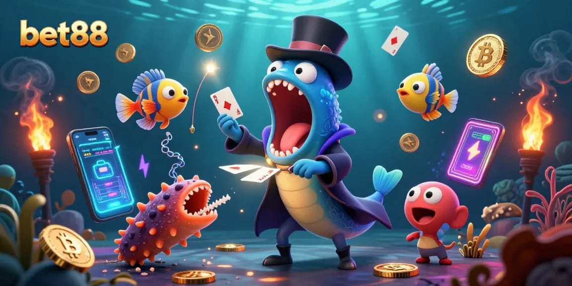 Engage with bet88's exciting gaming world featuring unique underwater characters in a magical casino experience.