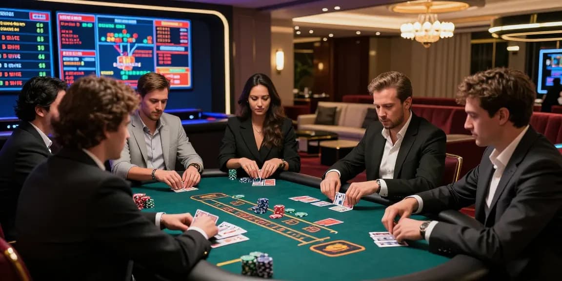 Exciting grandbetting casino scene with vibrant gaming atmosphere and professional players.