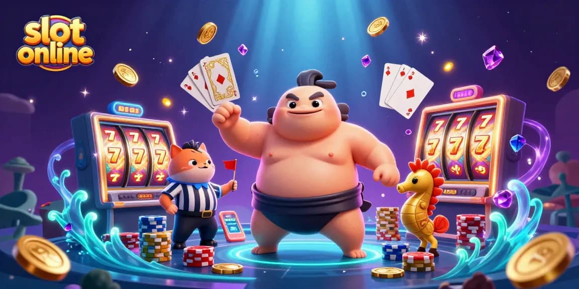 Slot online menampilkan fugu kartun, ikan lele wasit, dan penonton kuda laut di bawah laut.
