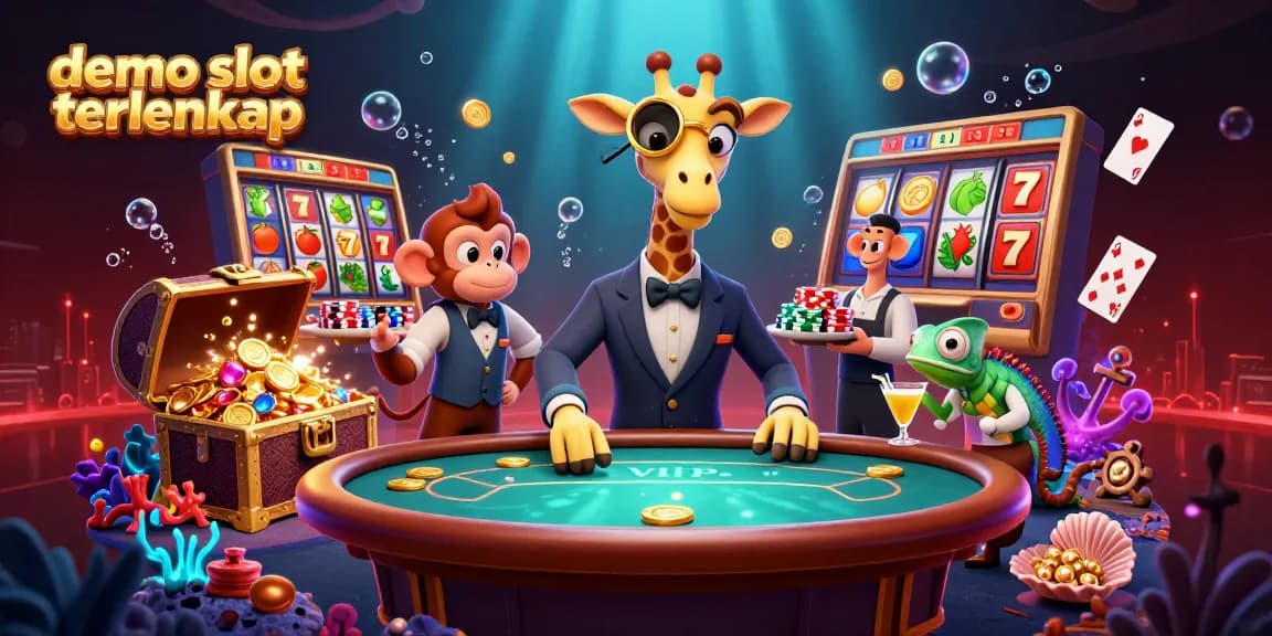 Play the demo slot terlengkap with vibrant characters and exciting casino elements in a rich 3D scene.
