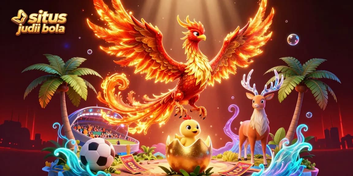 Engage in thrilling sports betting with situs judi bola, featuring a vibrant phoenix scene.