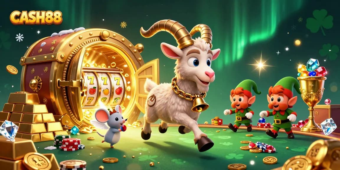 CASH88: Capture the vibrant casino atmosphere full of excitement, intrigue, and festive chaos.