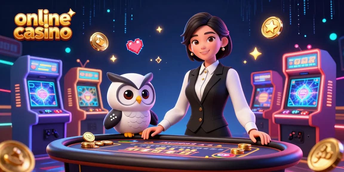 Engaging online casino scene featuring a dealer and assistant at a baccarat table, full of vibrant gaming elements.