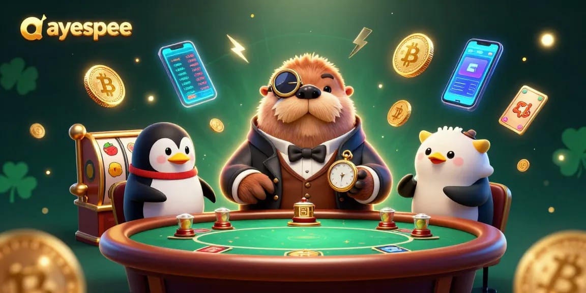 Menggandakan kemenangan di SLOT888, ayespee menampilkan walrus ceria dan dealer penguin di meja slot.