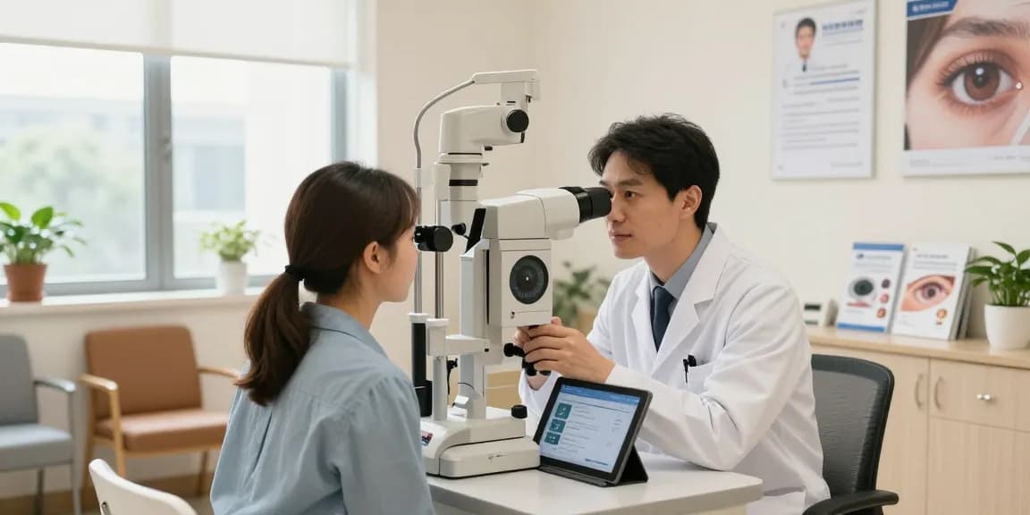 SNU Eye Clinic's ophthalmologist providing personalized eye examination in a modern, welcoming environment.