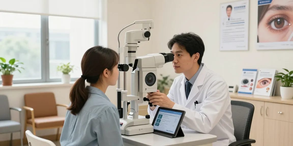 SNU Eye Clinic's ophthalmologist providing personalized eye examination in a modern, welcoming environment.