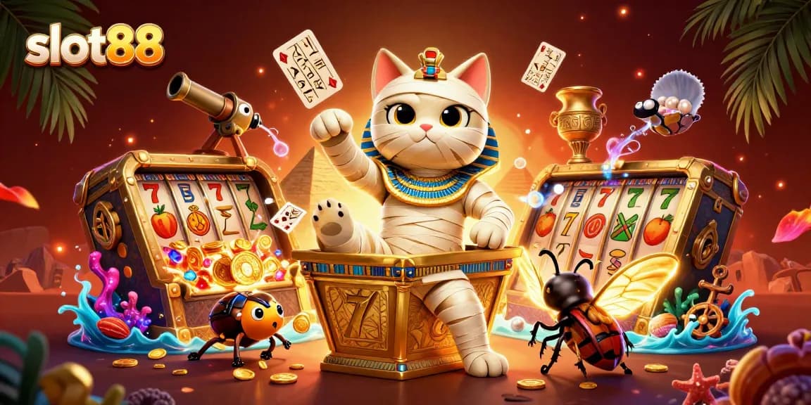 Menangkan slot88 dengan mumi kucing beraksi di kasino piramid penuh hadiah dan uang emas.