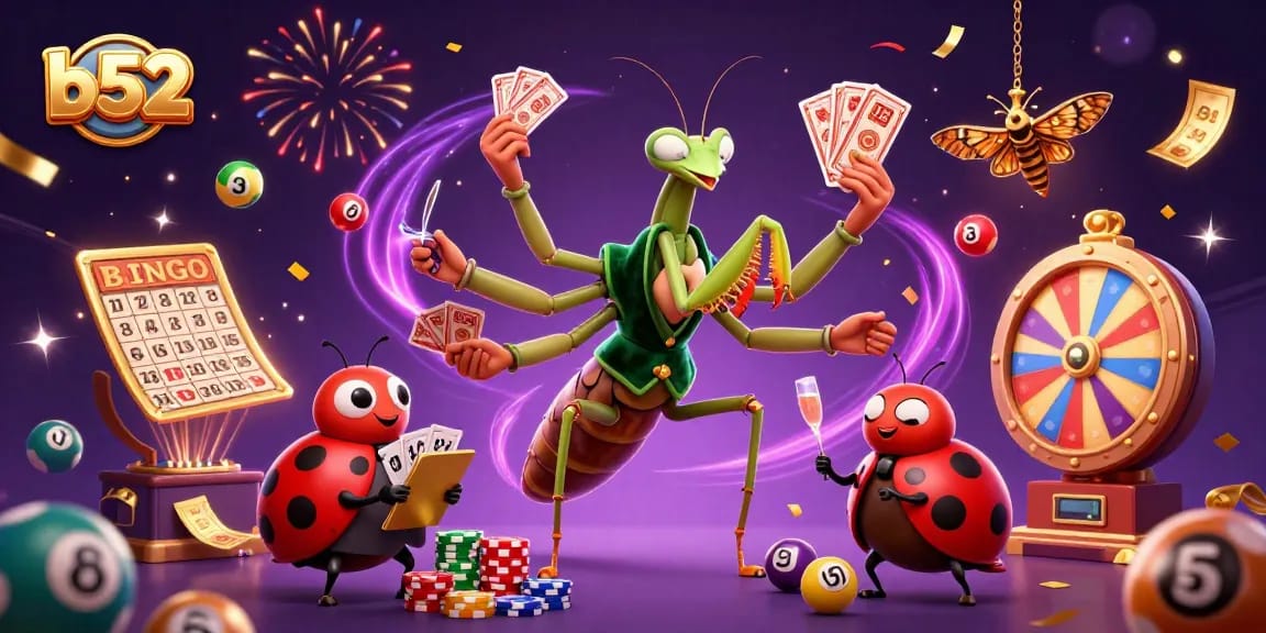 Experience exciting gaming at B52 with a vibrant illustration of casino activities.