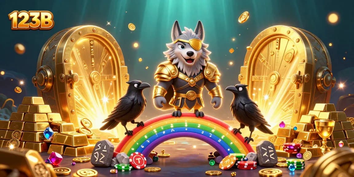 Experience the excitement with 123B, featuring Odin and ravens on a vibrant casino chip bridge.