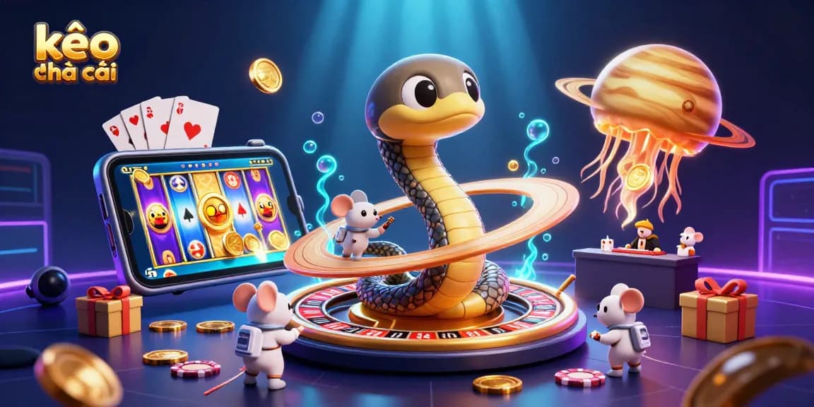 Place bets with kèo nhà cái as a Saturn ring snake roulette dealer in a cosmic betting scene.