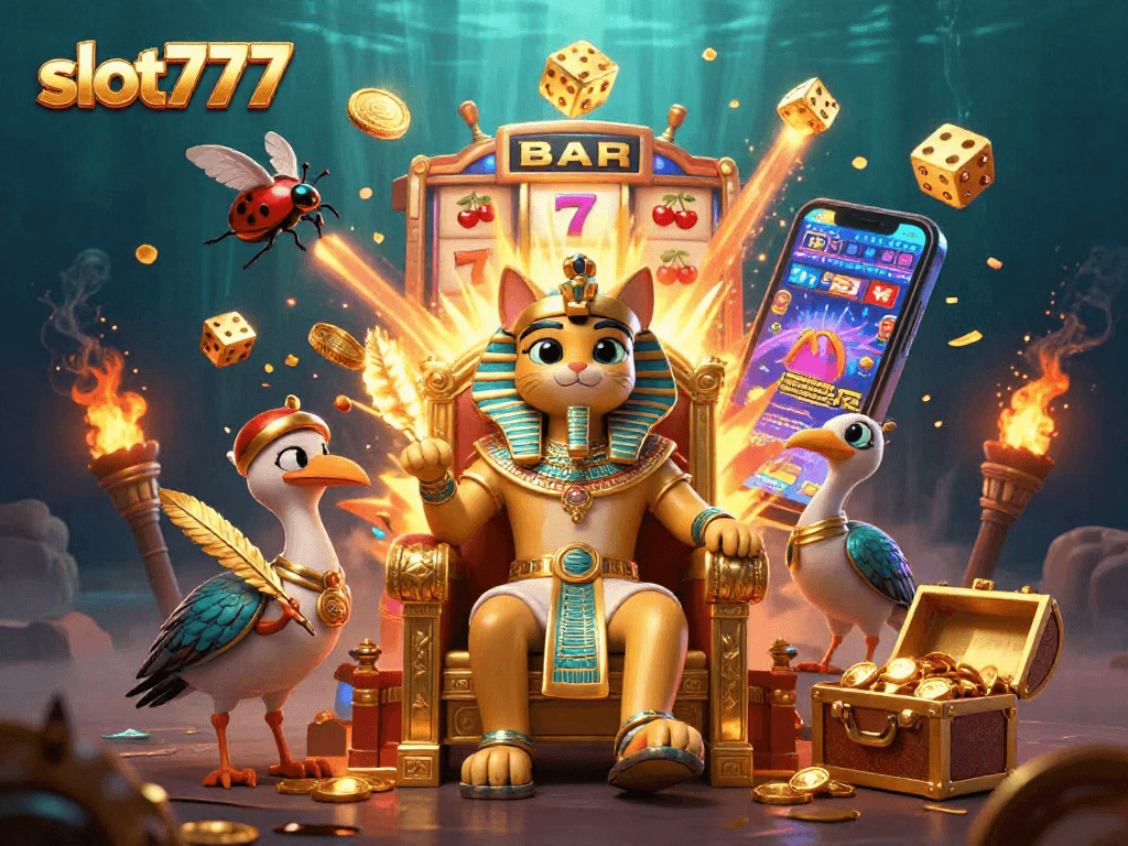 Slot777 mempersembahkan jackpot berdarah dengan mesin slot 3D penuh gemerlap dan koin emas.