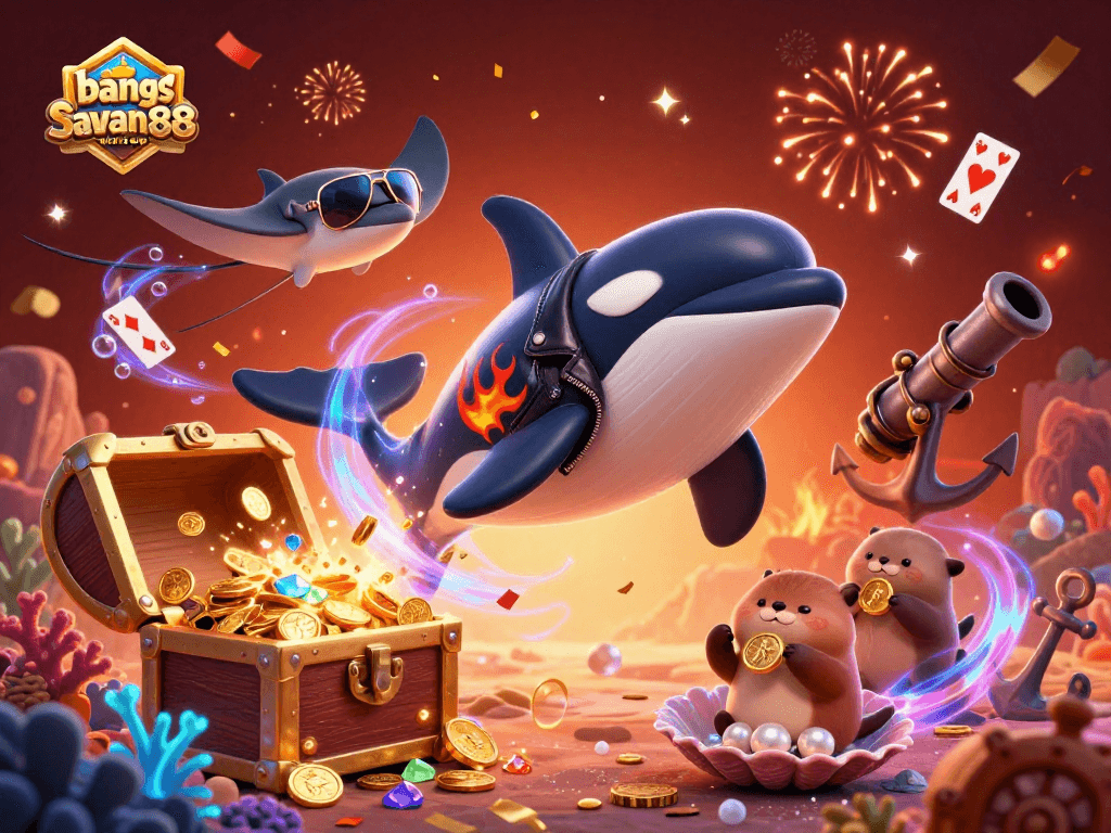 Experience excitement at bangsawan88 with a vibrant underwater casino scene featuring playful characters and rich game elements.