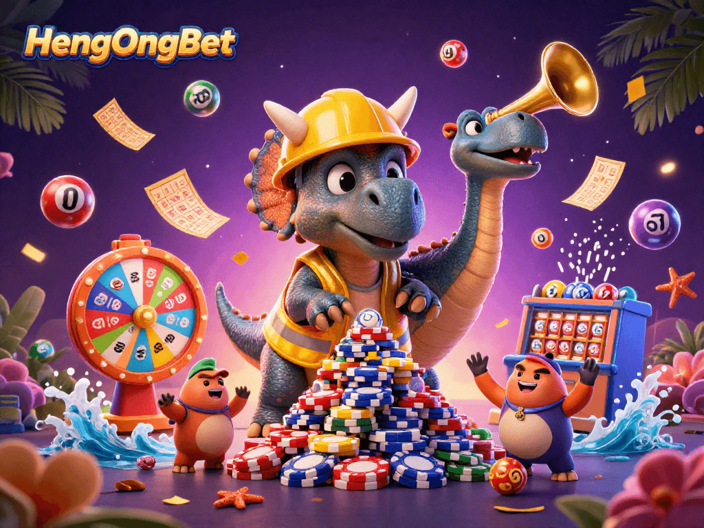 Join the celebration at HengOngBet with a triceratops and exciting casino elements!