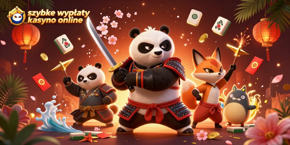 Obrazek przedstawia szybkie wypłaty kasyno online z samurajem pandą i ninja lisem.