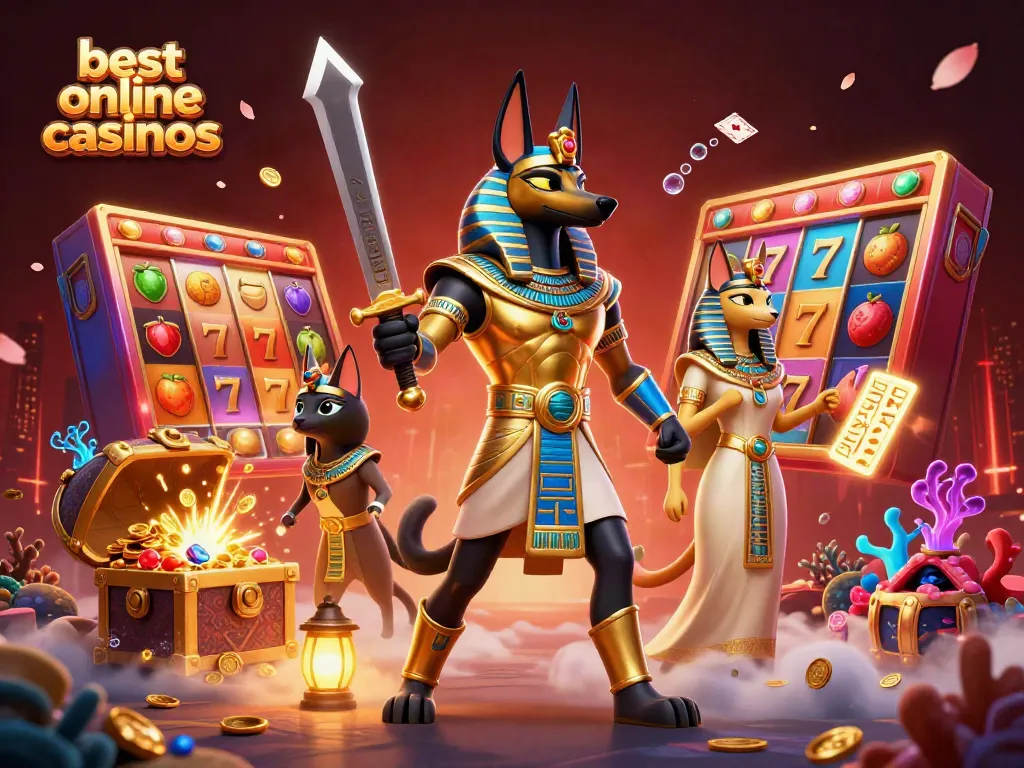Experience the thrill of the best online casinos with Anubis and Bastet in a vibrant casino scene.