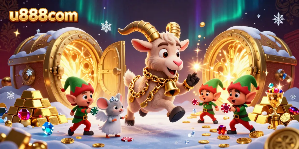 Experience the festive chaos of u888com's casino with a Krampus goat and mischievous gremlins.