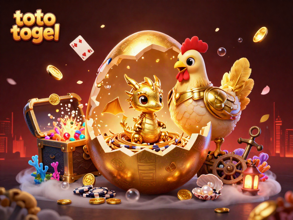 Experience thrilling toto togel action with a golden dragon amidst poker chips and shimmering treasures.
