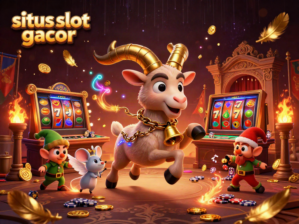 Melihat tindakan menang di situs slot gacor dengan karakter 3D Krampus dan elf yang mencuri chip poker.