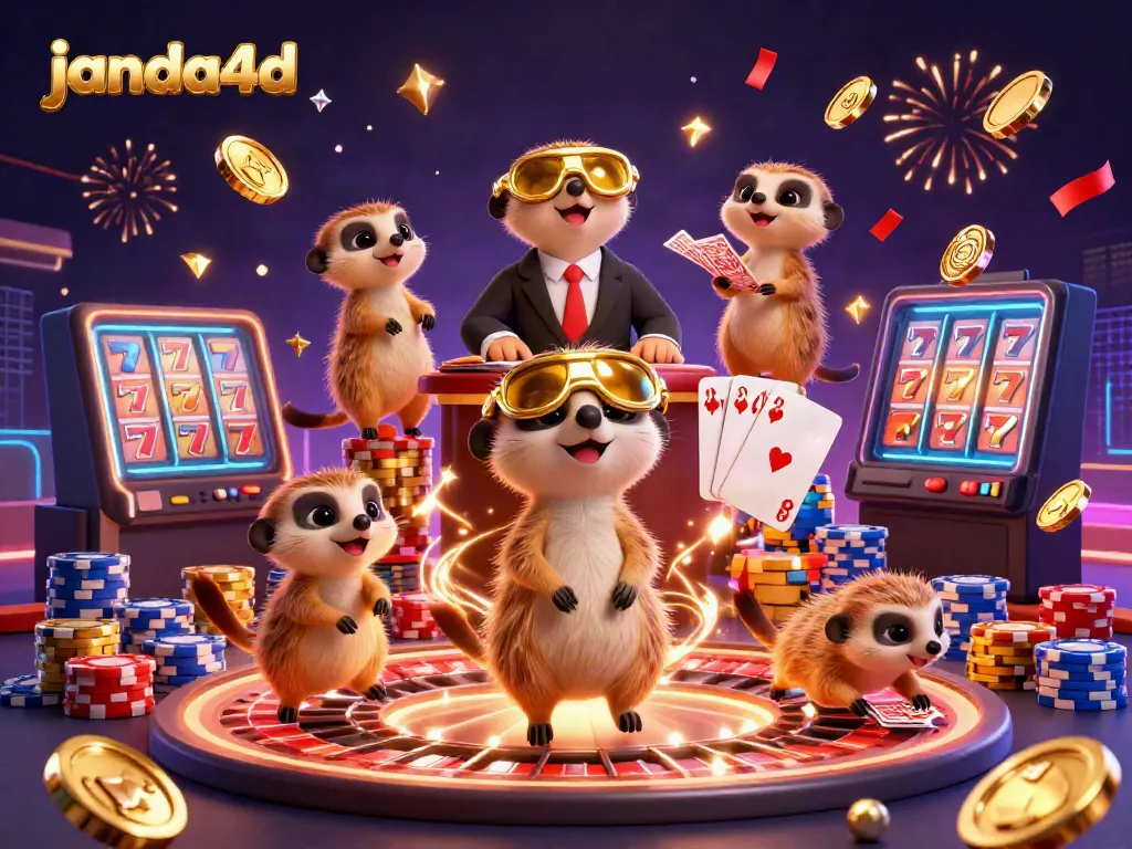 Melihat janda4d di kasino yang dipenuhi koin emas dan karakter lucu.