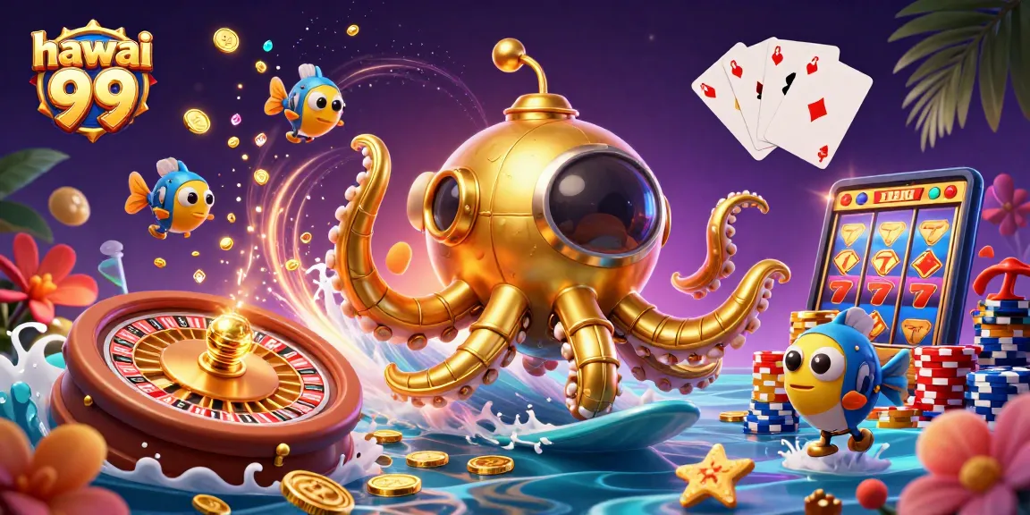 Experience thrilling gameplay with hawai 99 amid a vibrant casino scene featuring animated characters.