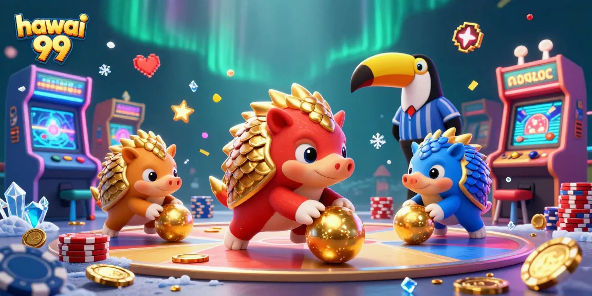 Engage with hawai 99's exciting 3D casino action featuring rival pangolins and vibrant game elements.
