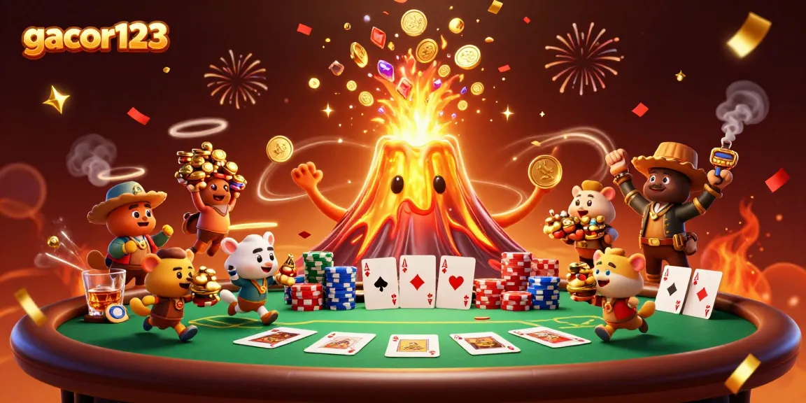 Experience big wins at gacor123 with a triumphant volcano and treasure-fleeing animals.
