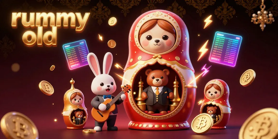 Engage with rummy old through a vibrant scene featuring animated bears and crypto elements.