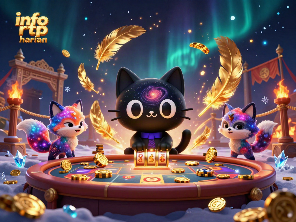 Experience info rtp harian dynamics with a cosmic casino scene full of vibrant characters and game elements.