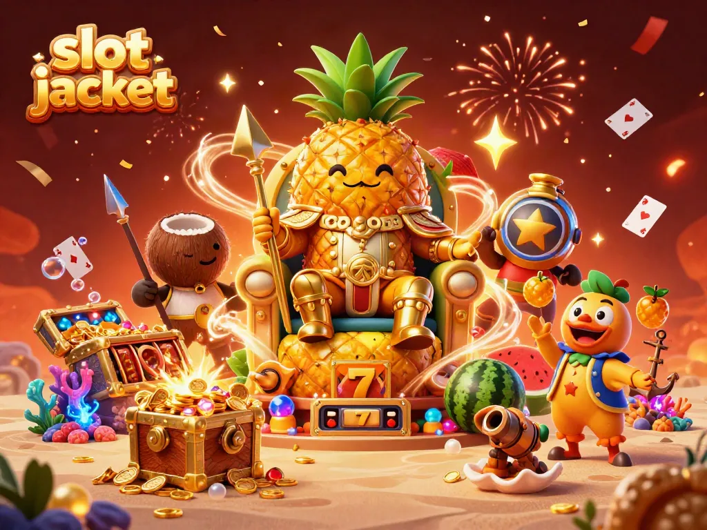 Menangkan slot jackpot dengan raja nanas emas dan elemen kasino penuh warna.