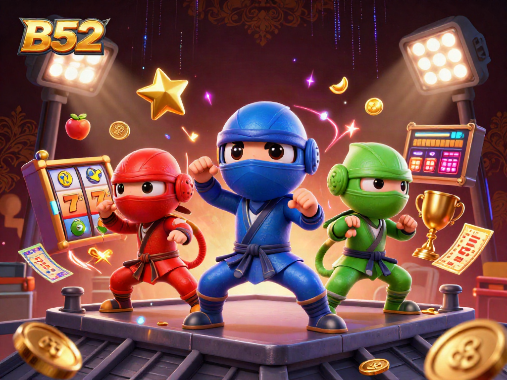 B52 synchronized chameleon ninjas engage in high-stakes casino play with dynamic elements, showcasing thrilling gaming action.