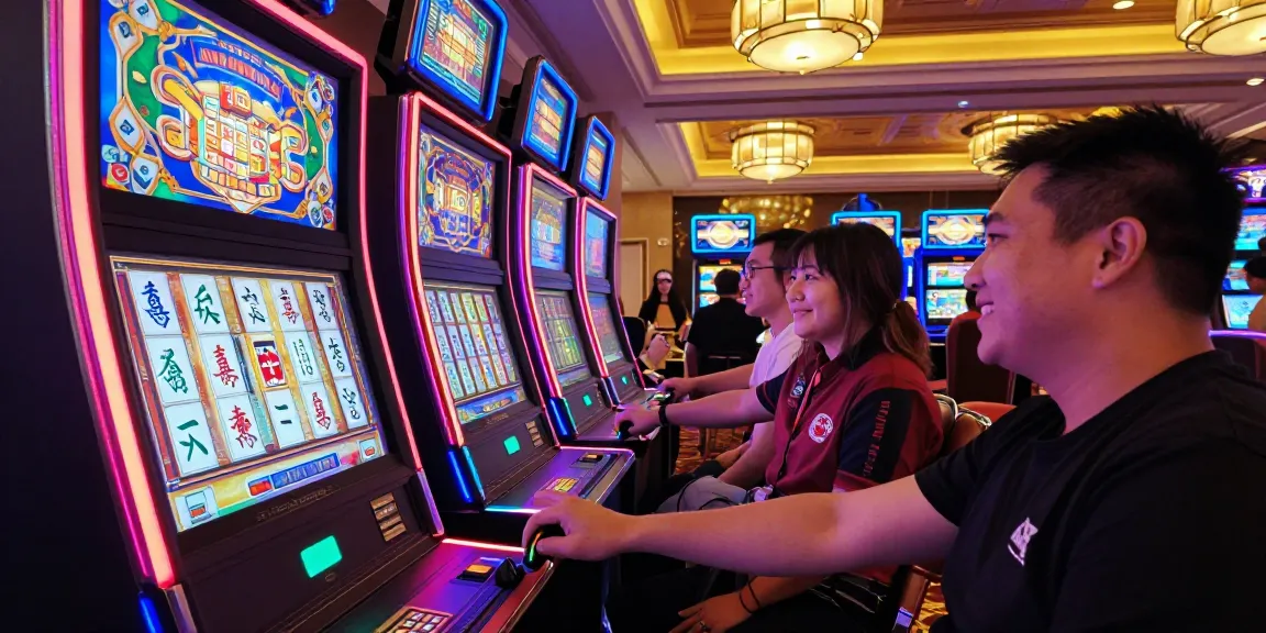 slot mahjong mesin yang menyenangkan di kasino dengan pemain bersemangat