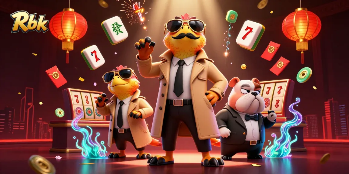 Rbk showcases three raptors trying to enter a casino, surrounded by gaming elements.