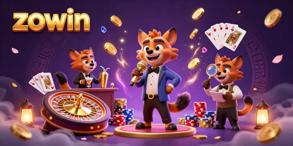 Experience the excitement of Zowin with lively hyena characters in a dynamic casino setting.