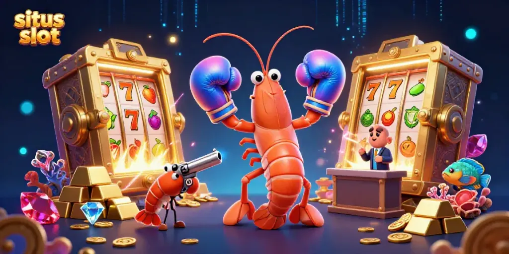 Engage in situs slot gaming with vibrant slot reels and exciting jackpot elements in this dynamic 3D illustration.