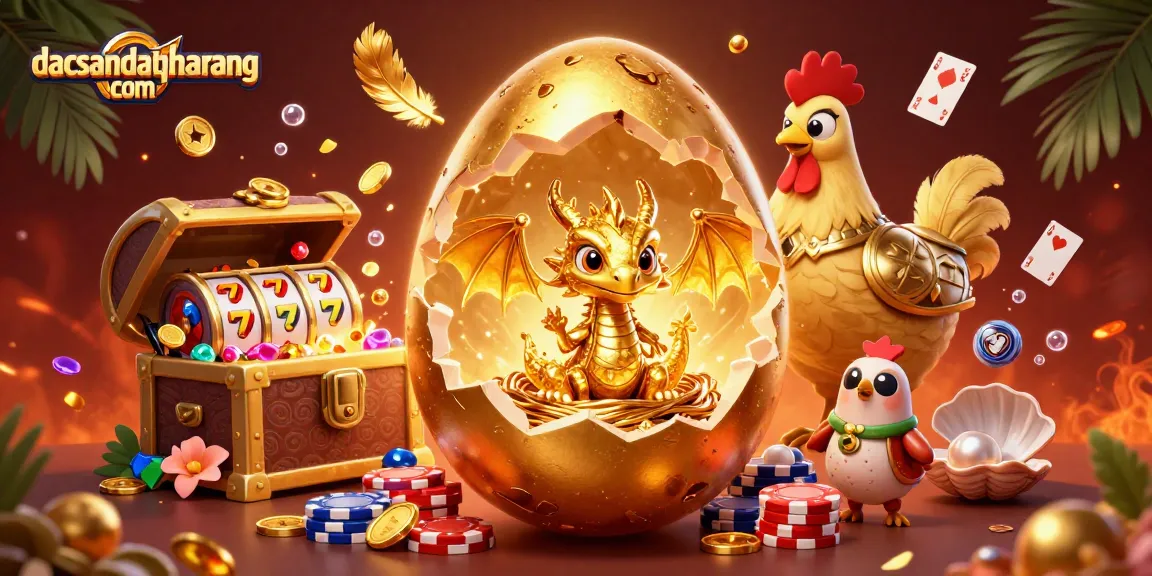 Engage in thrilling games at dacsandatphanrang com with a magical golden dragon amid vibrant slot reels and colorful gems.