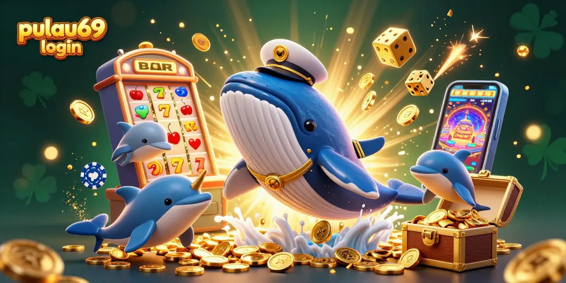 Experience the thrill of pulau69 login with an exciting 3D casino illustration of winning moments and playful characters.