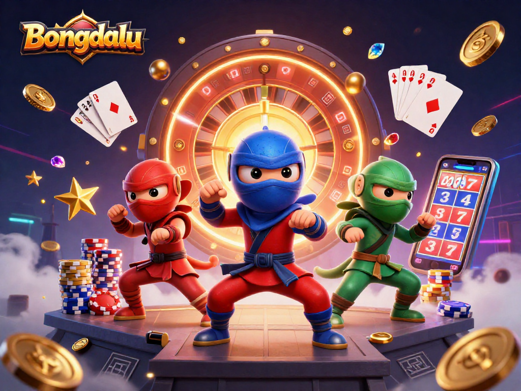 Bongdalu showcases ninja chameleons in a dynamic casino scene with golden coins and roulette excitement.