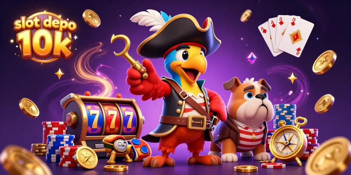 Menang di slot depo 10k dengan ilustrasi kasino menarik dan karakter lucu.