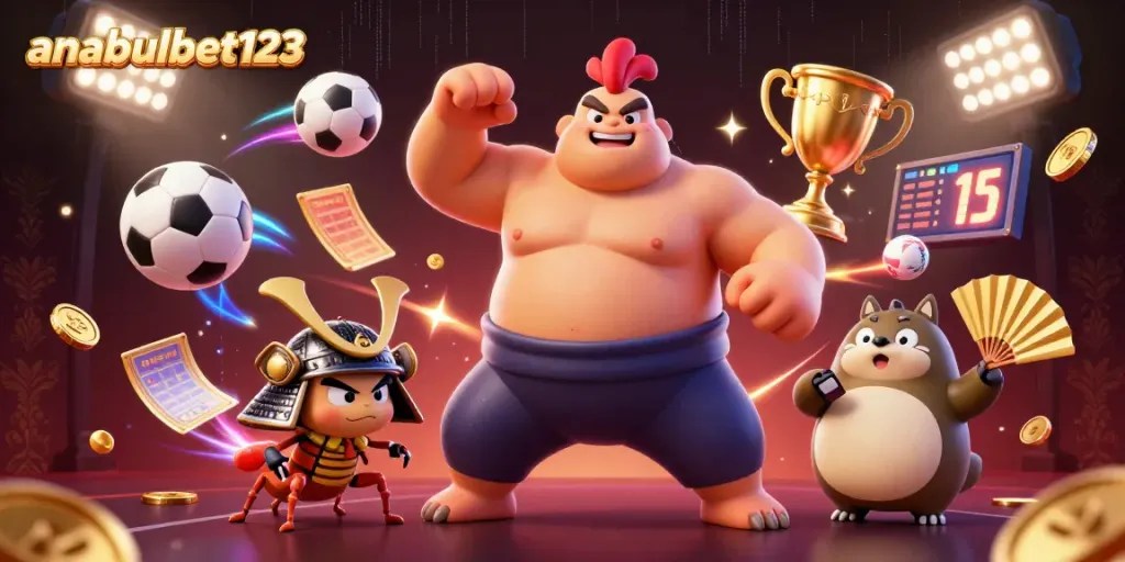 Menangkan anabulbet123 dengan ilustrasi kasino 3D yang menunjukkan ayam sumo dan kriket bertarung!