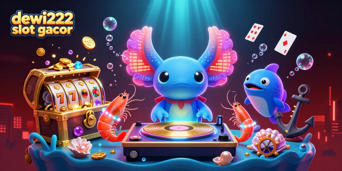 Dive into dewi222 slot gacor with a vibrant underwater casino scene featuring colorful characters and slot elements.