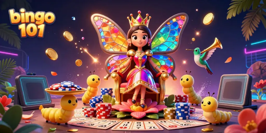 Experience the excitement of bingo 101 with vibrant, animated characters and dynamic game elements from Bingo 101, showcasing prizes and gameplay.