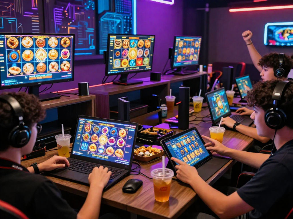 GARUDA55 gaming portal with players enjoying vibrant online slots, showcasing excitement and community.