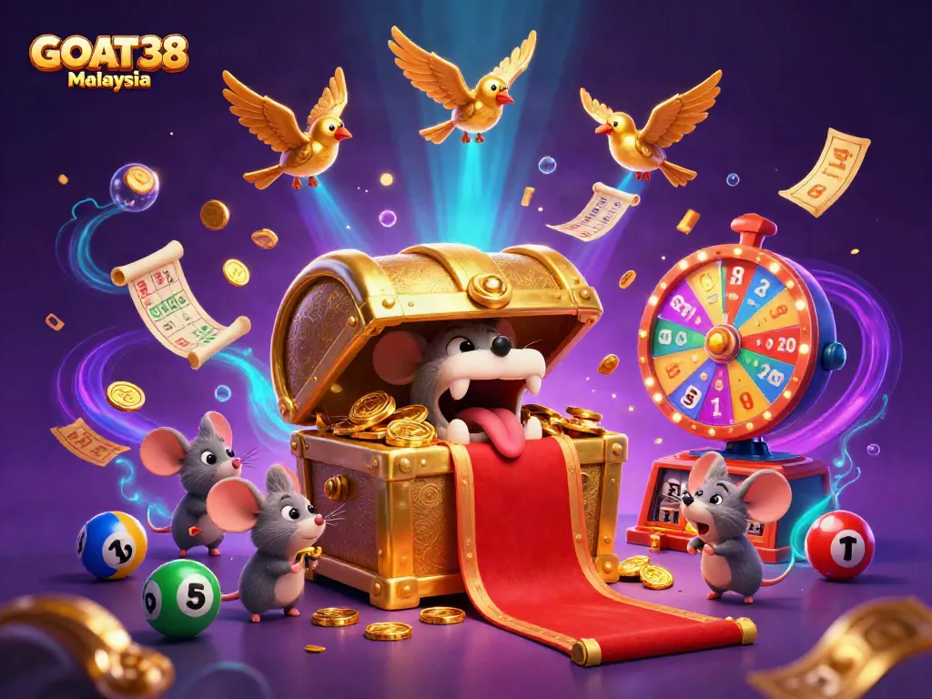 Engage in thrilling lottery action with GOAT38 Malaysia featuring vibrant characters and dynamic game elements.