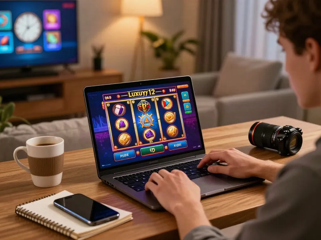 Engaging gaming atmosphere with luxury12 slot game player enjoying instant wins.