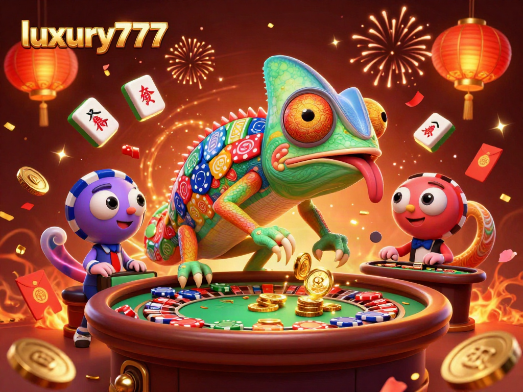 Permainan slot luxury777 yang menggiurkan dengan chameleon kasino dan elemen keberuntungan.