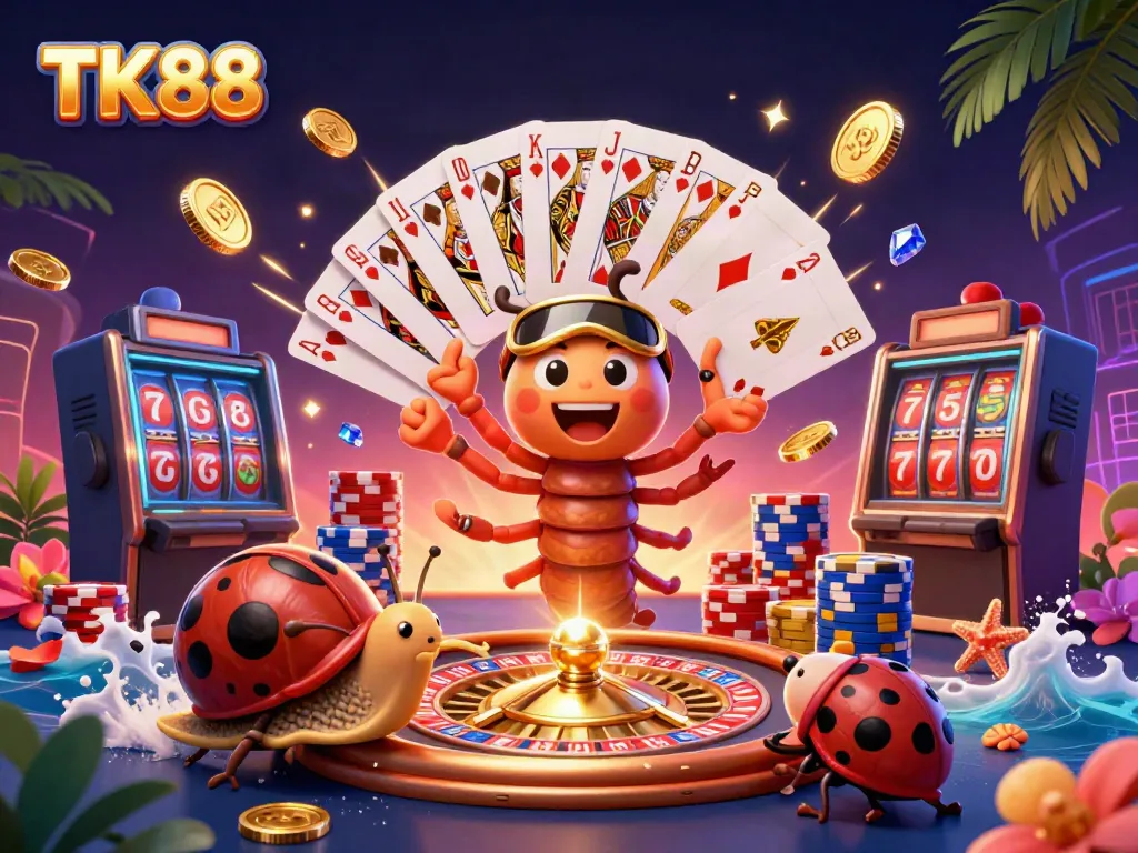 Experience the excitement of TK88 with vibrant casino characters and dynamic game elements.