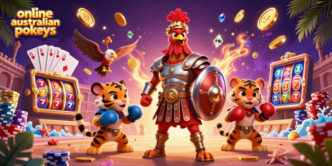 Engage with online australian pokies while enjoying this vibrant 3D depiction of a gladiator rooster.