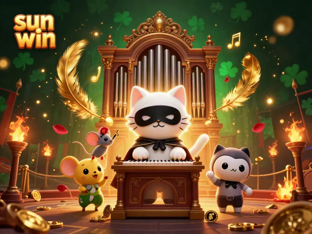 Experience the magic of sun win through an enchanting casino scene filled with whimsical characters and vibrant gambling elements.